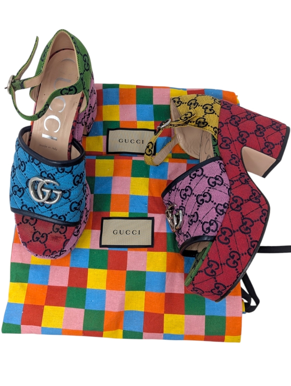 Gucci GG Multicolor Rainbow Platform Sandals Heels Logo Monogram Resort 38 - Picture 5 of 7